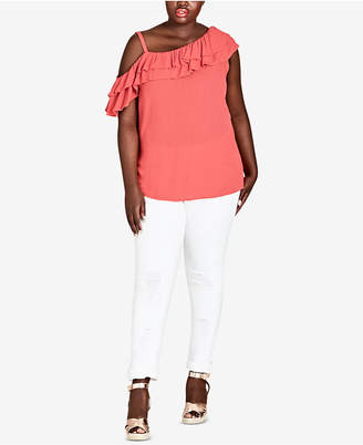 City Chic Trendy Plus Size Ruffled Cold-Shoulder Top