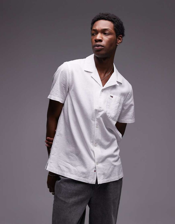 Tommy Jeans linen button shirt in off