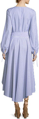 Caroline Constas Lena High-Low Long-Sleeve Striped Poplin Dress