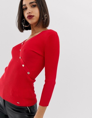 Morgan knitted button front jumper in red
