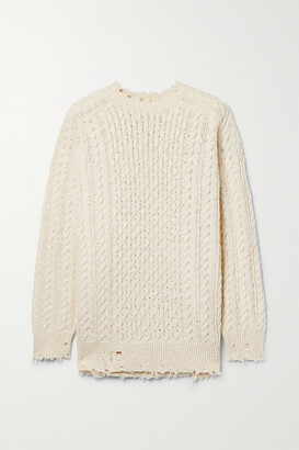 Denimist Aran Oversized Distressed Cable-knit Cotton Sweater - Ecru