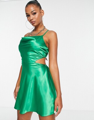 Asos Design Lace Back Cami Slip Beach Mini Dress In Green - Shopstyle