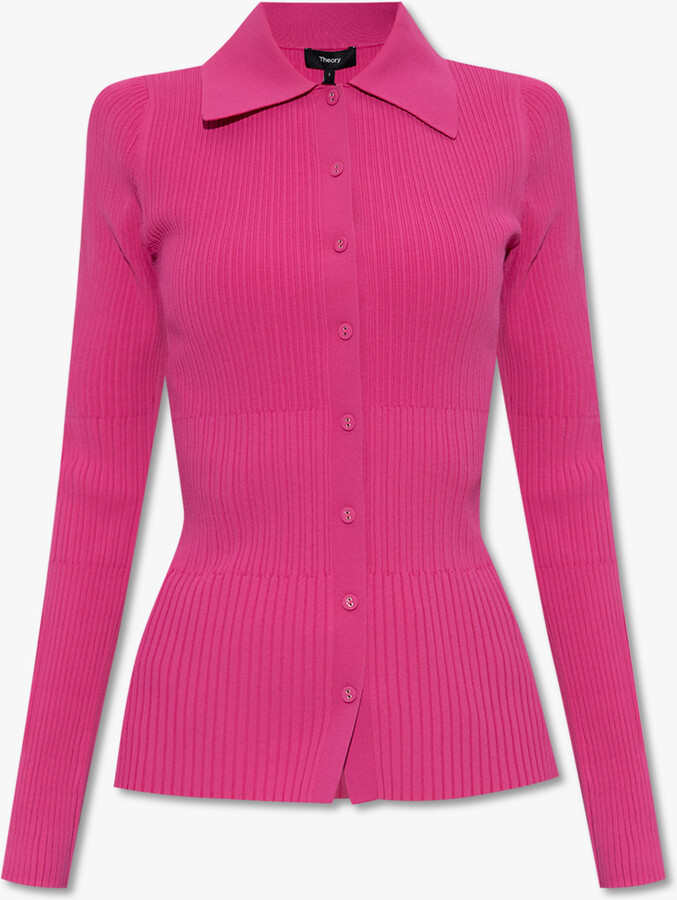 Theory Ribbed Cardigan - Pink - ShopStyle