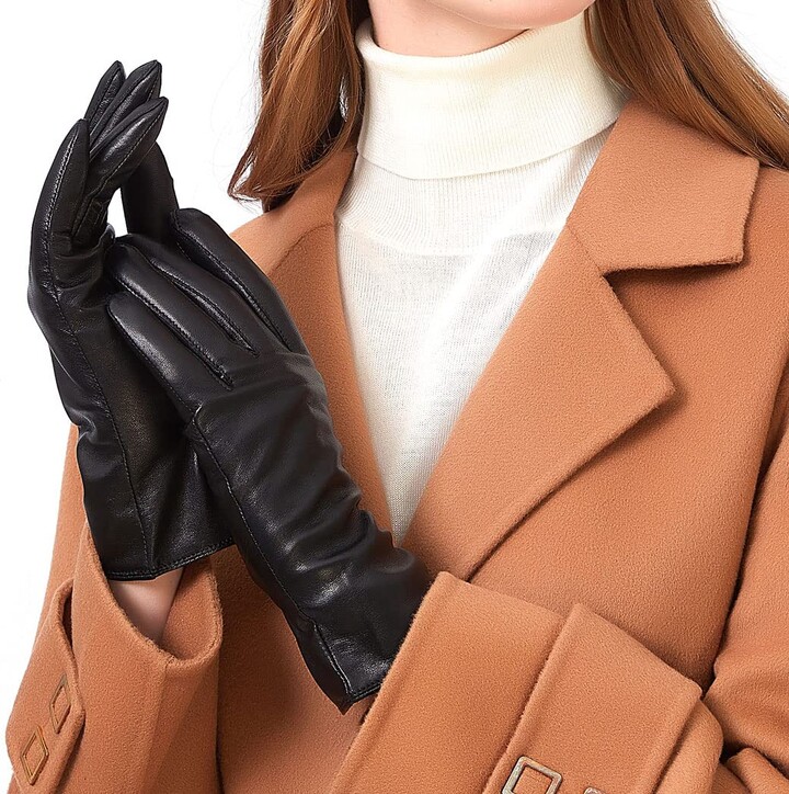 ZLUXURQ Women's Cold Weather Gloves in Black – Genuine SheepSkin Womens  Leather Gloves Fleece Lined - ShopStyle