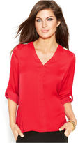 Thumbnail for your product : Ellen Tracy Roll-Tab-Sleeve Studded Blouse