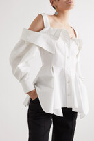 Thumbnail for your product : Alexander McQueen Cold-shoulder Ruffled Cotton-poplin Shirt - White