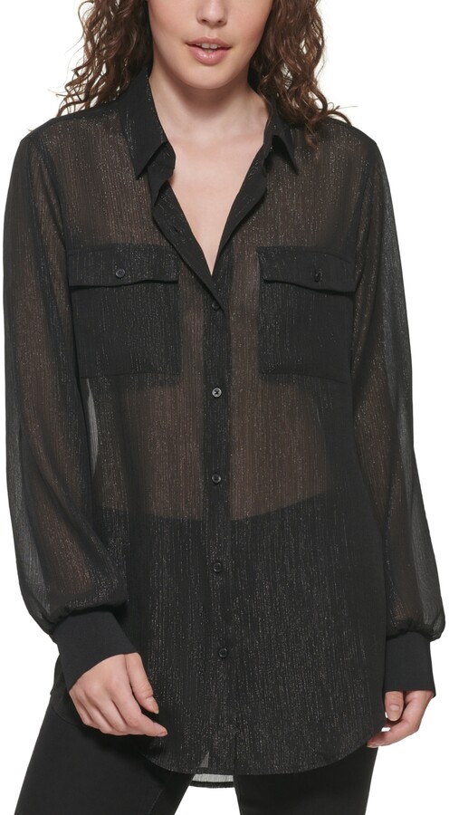 sheer button down dress