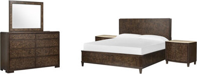 Latitude Run Queen Panel Bed 2 Door Nightstands And Drawer Dresser With Landscape Mirror