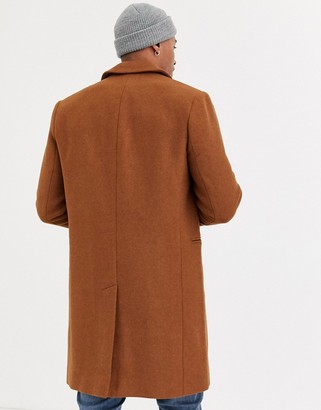 ASOS DESIGN wool mix overcoat in tan