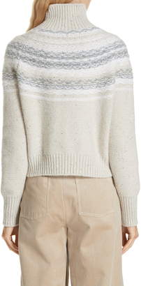 Vince Fair Isle Wool & Cashmere Crop Turtleneck Sweater