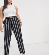 Thumbnail for your product : Simply Be tapered leg paperbag trousers in navy stripe