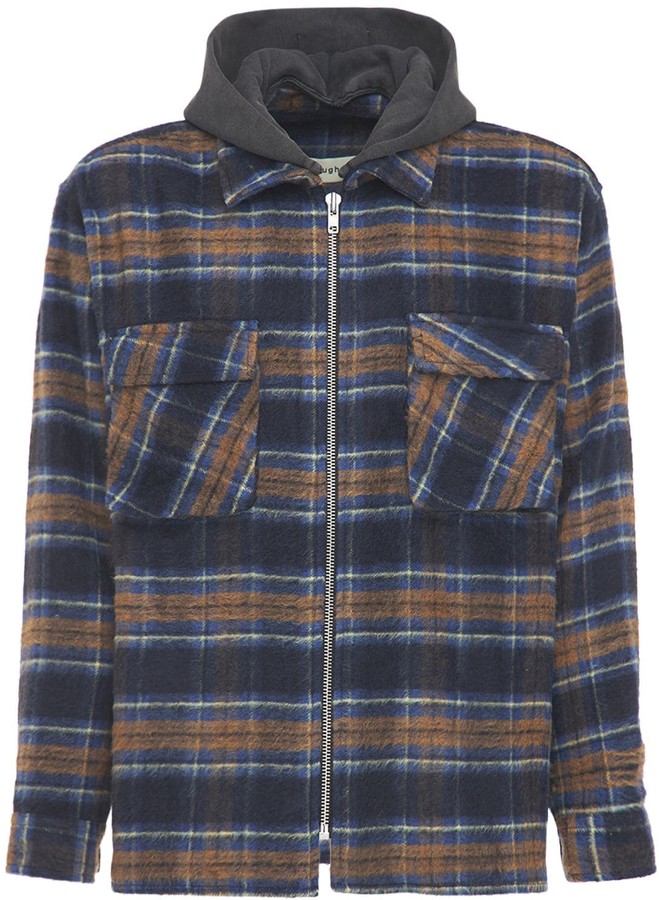 Rough Flannel Shirt Jacket W/ Jersey Hood - ShopStyle Outerwear