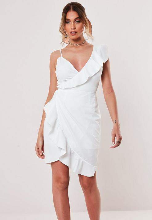 white wrap frill dress
