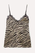 Thumbnail for your product : Anine Bing Alicia Lace-trimmed Zebra-print Silk-satin Camisole - Black