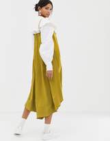 Thumbnail for your product : GHOSPELL oversized midi cami dress with tie front in satin-Gold