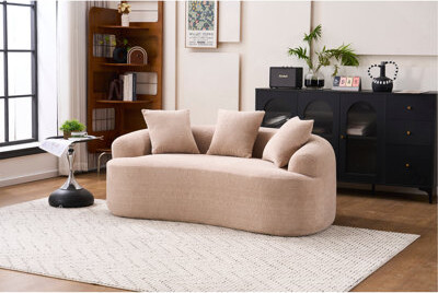 Latitude Run Loveseat Sofa With Wood Grain Chenille Fabric High-Density Sponge Couch No-Assembly Compact Sofa For Small Spaces & Apartments 300 Lbs Capacity