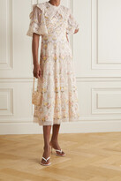 Thumbnail for your product : Needle & Thread Reverie Rose Ruffled Embroidered Tulle Midi Dress - Gold