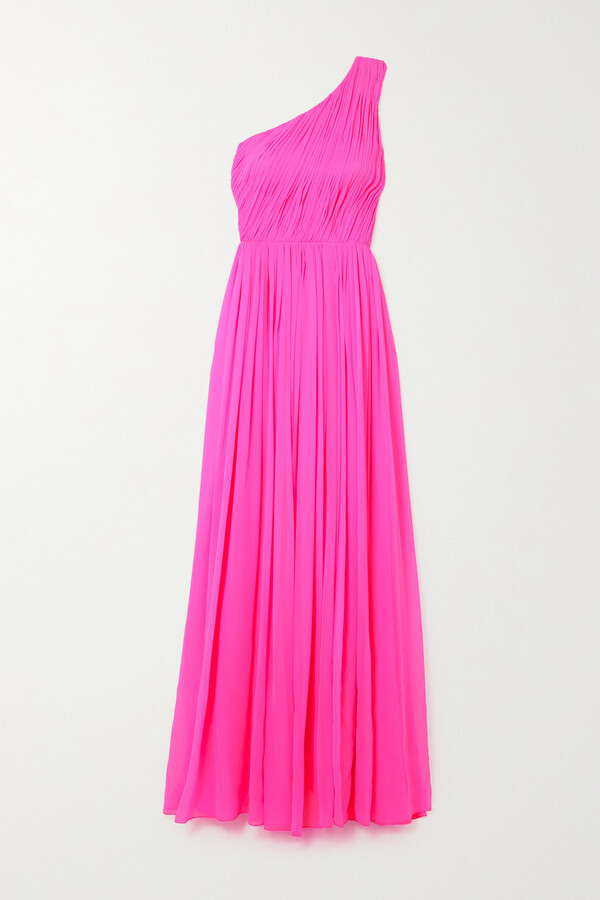 Adam Lippes One-shoulder Plisse Silk-chiffon Maxi Dress - Pink - US2 ...
