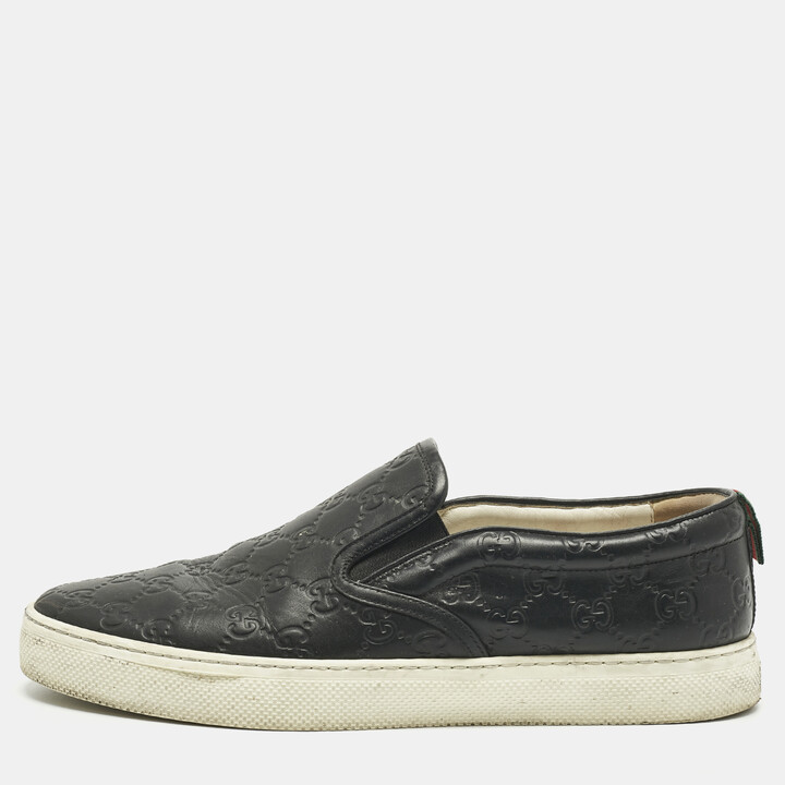 Gucci Black GG Supreme Leather Slip On Sneakers Size 44