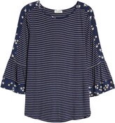 Thumbnail for your product : Loveappella Floral Stripe Flounce Sleeve Top