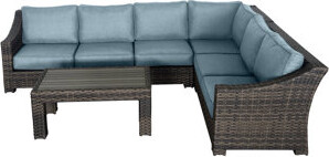 Brayden Studio Donley Rattan Sectional Seating Group with Cushions