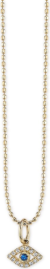 Sydney Evan 14K Yellow Gold Diamond & Sapphire Tiny Bezel Evil Eye Charm Necklace, 18