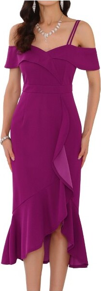 INSPIRE CHIC INSPIRECHICWomen'sRuffleDressesSpaghettiStrapSweatheartNeckCocktailMidiDressPurpleXX-Large