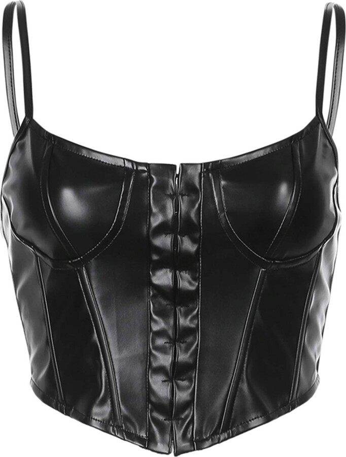 usmle Women Sexy Bustier Corset Top Y2k PU Leather Push Up Bodice Crop ...