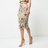 Thumbnail for your product : River Island Womens Pink floral embroidered midi pencil skirt