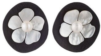 Natori Acacia Wood Clip Earrings With Mother of Pearl