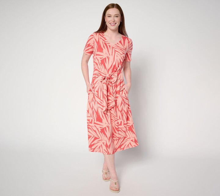 Denim & Co. As Is Tall Tie Waist Midi Dress with Pockets