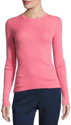 Michael Kors Collection Cashmere Long-Sleeve Crewneck Sweater, Pink