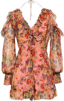 Zimmermann Lovelorn Frill Cold-shoulder Floral-print Silk-georgette Playsuit