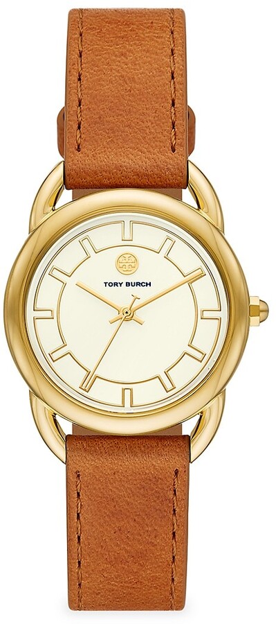 Tory Burch The Ravello Cammello Leather Strap Watch, 32mm - ShopStyle
