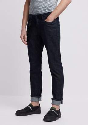 Emporio Armani Slim-Fit J06 Jeans In Cotton Twill Denim With Logo Key-Chain