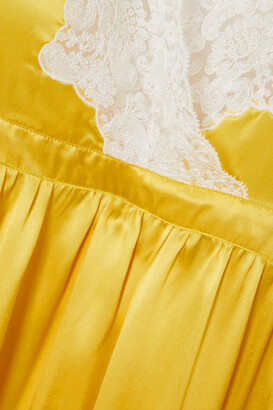 Loretta Caponi Edith Lace-trimmed Silk-satin Chemise - Yellow - ShopStyle