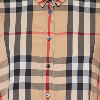 Burberry Beige Nova Checkered Cotton Button Front Shirt XL