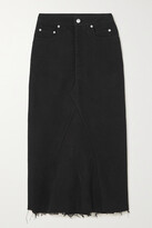 Frayed Denim Midi Skirt - Black 