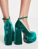 Thumbnail for your product : ASOS DESIGN Pistol double platform heeled shoes in teal velvet