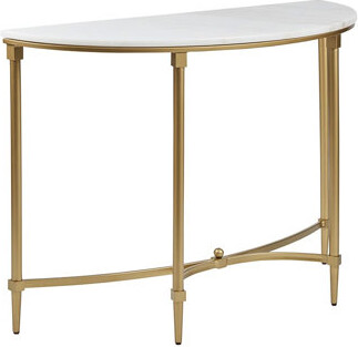 Everly Quinn Cool Console Table White Marble Surface With Gleaming Gold Legs Urban Table Top And Metal Legs City Chic Assembly Required