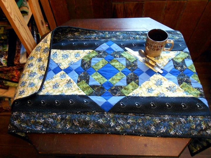 Long Floral/Paisley Table Runner 23" X 55" Midnight Garden/ Blue Thru Center/Green/Black/White /Spring/Summer/Fall Runner