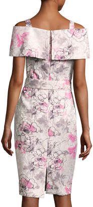 Badgley Mischka Cold-Shoulder Belted Floral Cocktail Dress, Pink/Multicolor