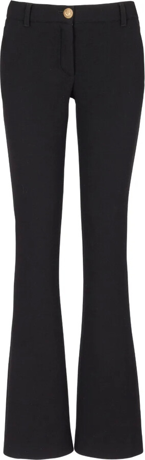 Balmain Virgin Wool Crepe-Texture Flared Trousers