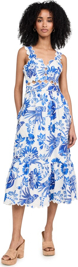 Farm Rio Flowerful Birds Off-White Sleeveless Midi Dress