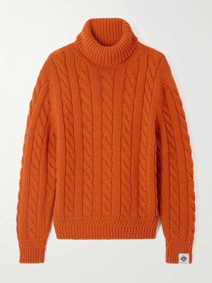 Bally Cable-knit Wool Turtleneck Sweater - Orange