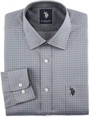 U.S. Polo Assn. Uspa Slim Mini Paisley Geometric Print Mens Spread Collar Long Sleeve Stretch Dress Shirt