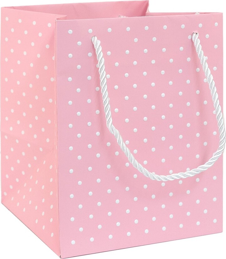 Container Store Small Tote Swiss Dot Pink/White