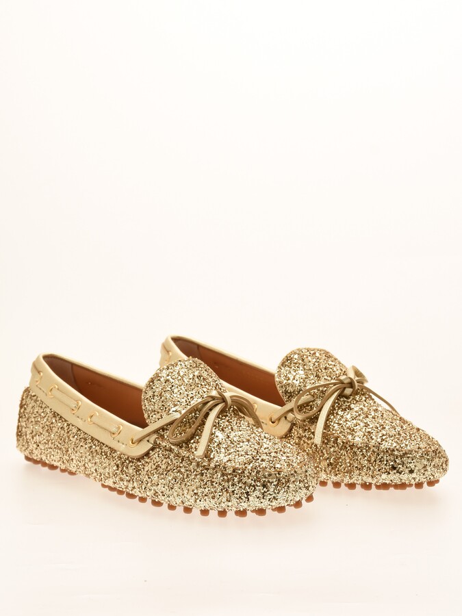 gold sequin flat shoes