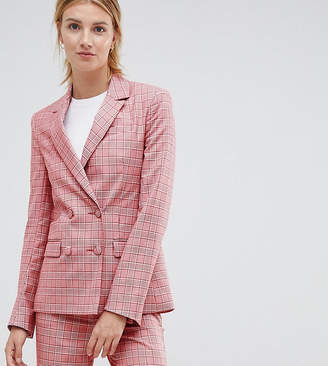 ASOS DESIGN Tall Tailored Double Breasted Blazer in Red Check