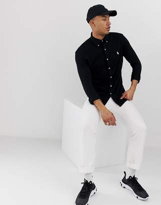 Polo Ralph Lauren slim fit pique shirt with button down collar in black